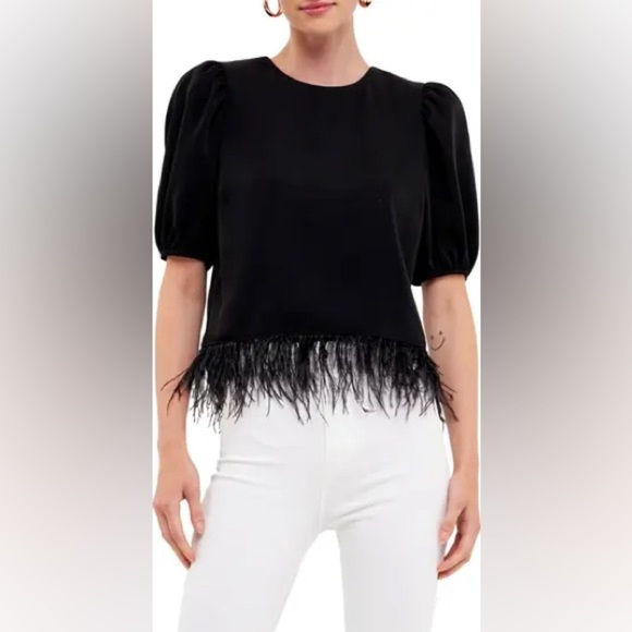 NWT English Factory Feather Edge Puff Sleeve Top - Picture 1 of 10